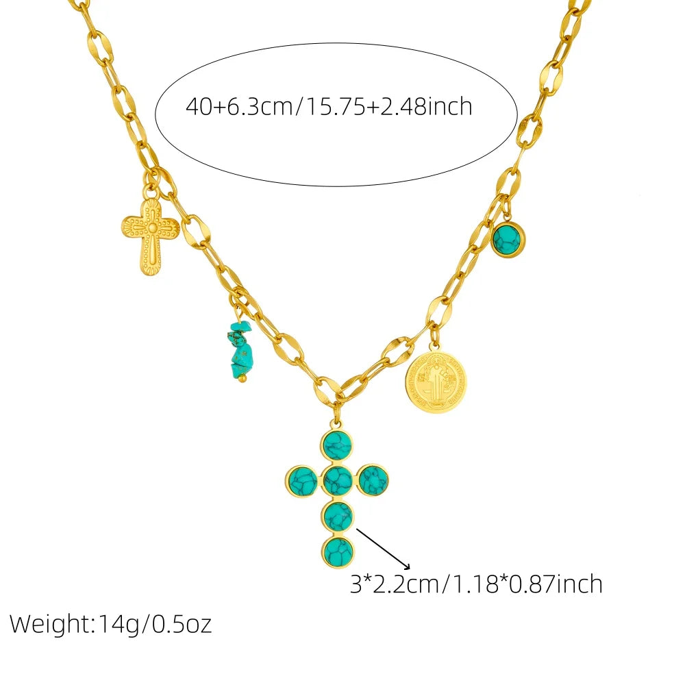 Unique Turquoise Cross Pendant Necklace