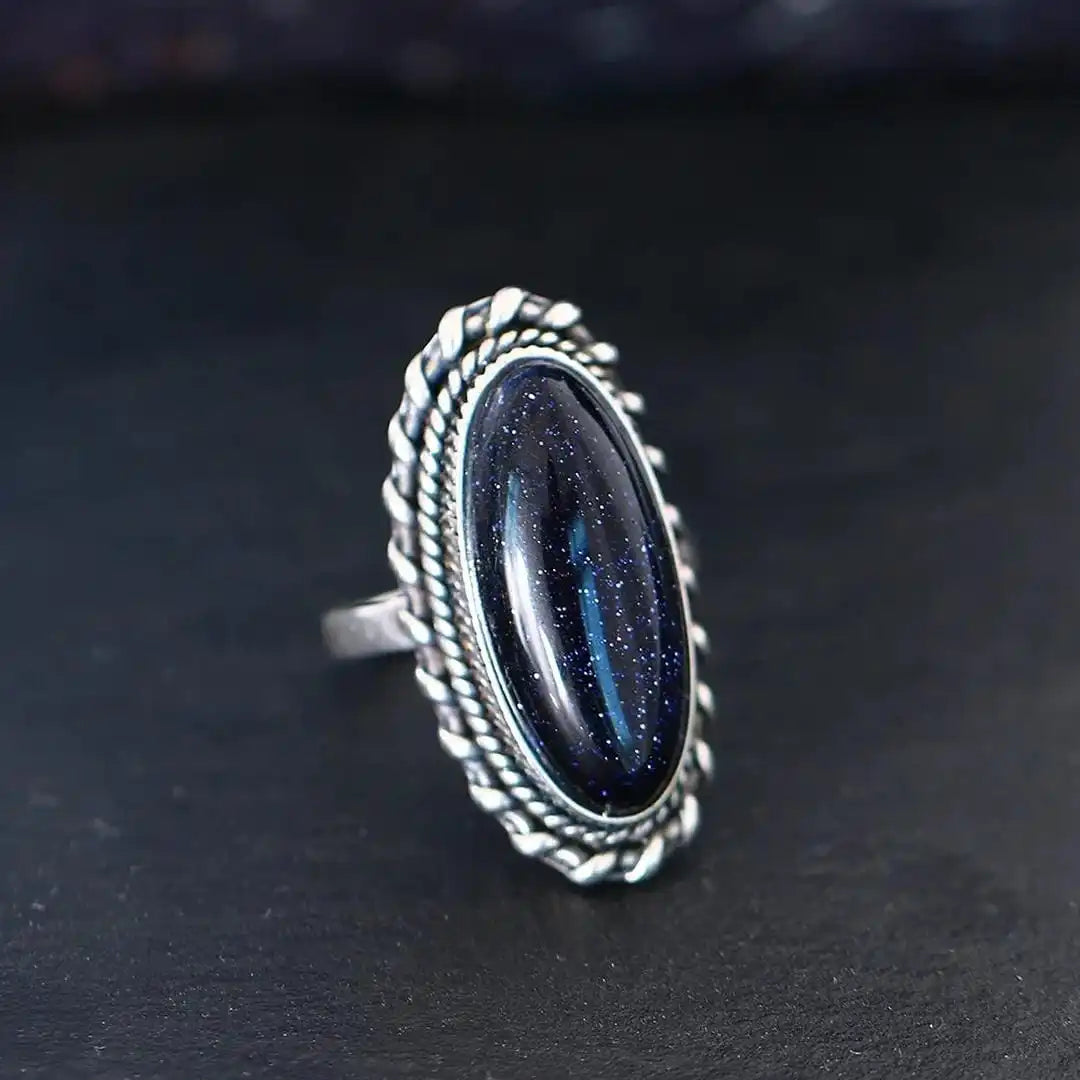 Antique Silver Blue Sandstone Ring
