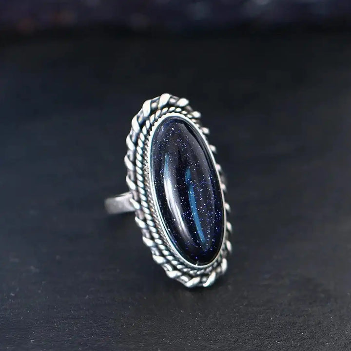 Antique Silver Blue Sandstone Ring