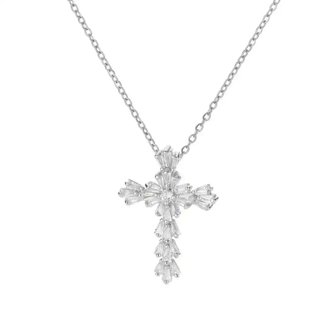 Eternal Silver Zirconia Cross Pendant Necklace