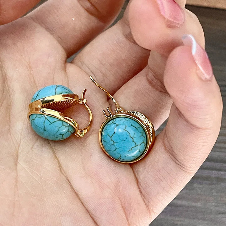 Chic Retro Turquoise Geometric Stud Earrings