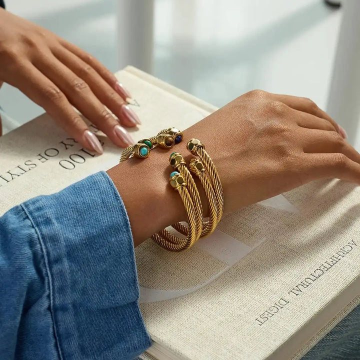 Retro Gold Adjustable Gemstone Bracelet