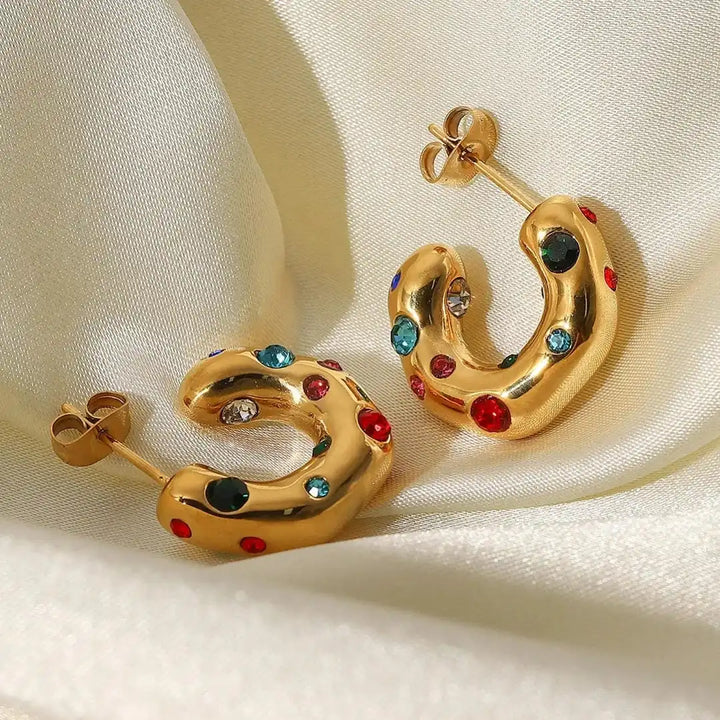 Glistening Gold Zircon Circle Hoop Earrings
