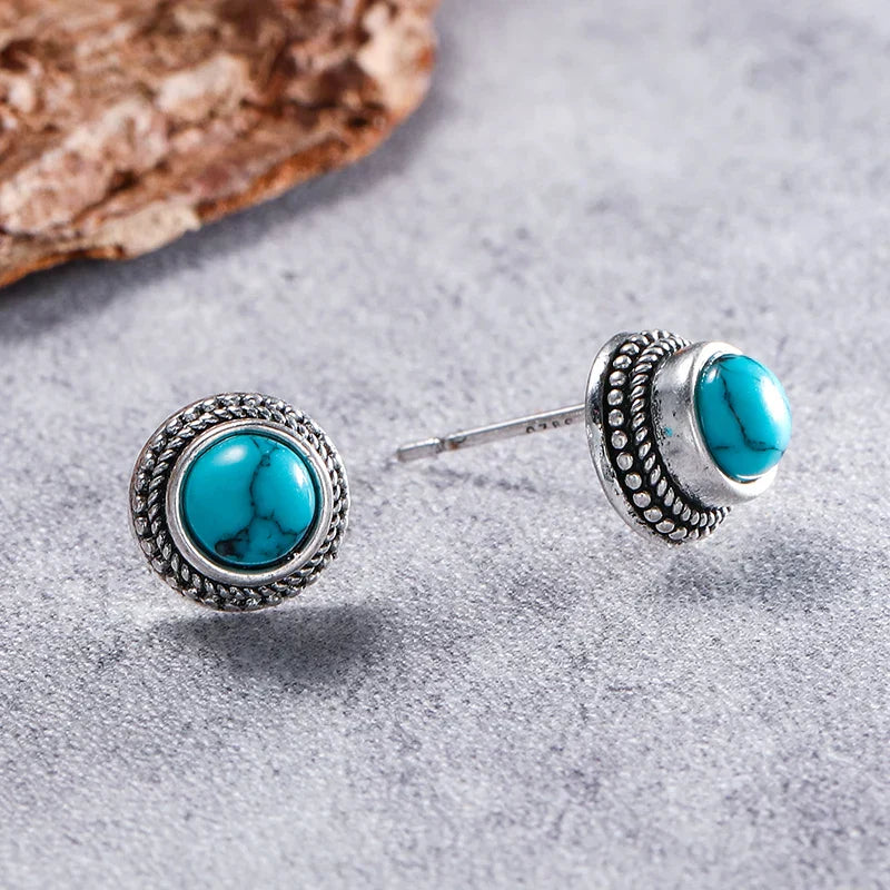 Retro Bohemian Faux Turquoise Stud Earrings
