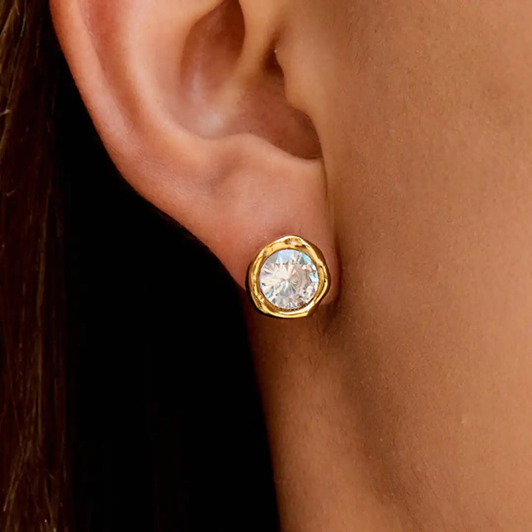 Classic Gold Round Zirconia Earrings