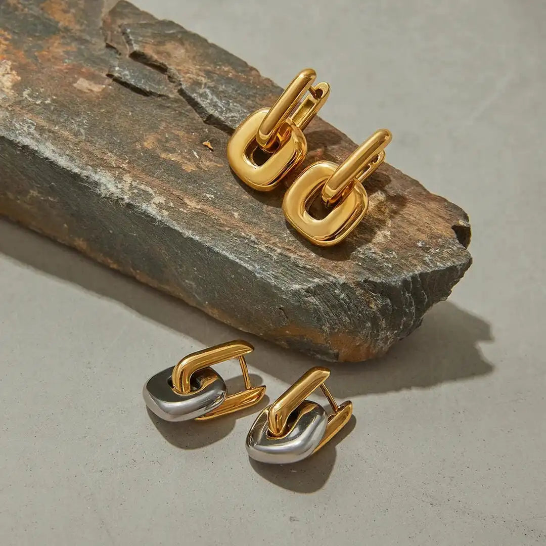 Sleek Two-Tone Gold Oval Earrings