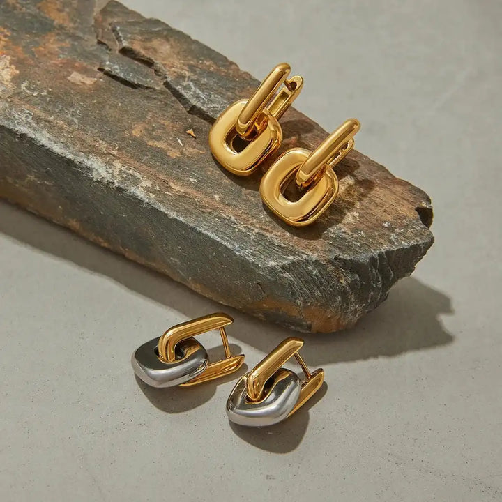 Sleek Two-Tone Gold Oval Earrings