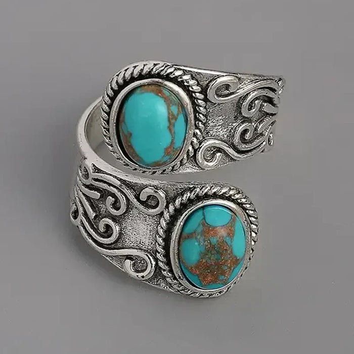 Chic Retro Turquoise Cross Band Ring