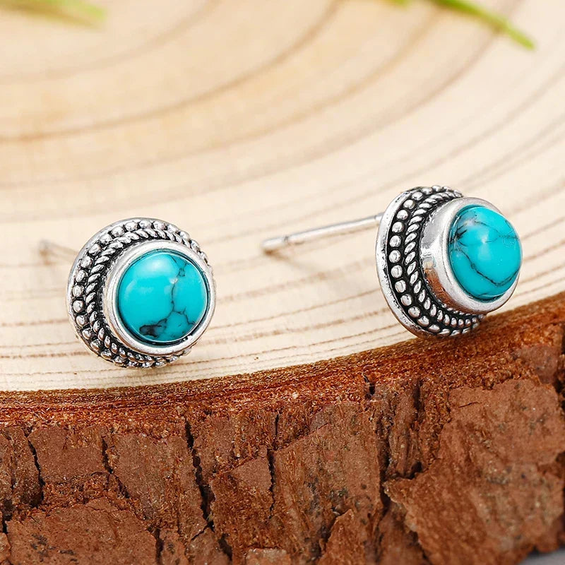 Vintage-Inspired Bohemian Faux Turquoise Stud Earrings