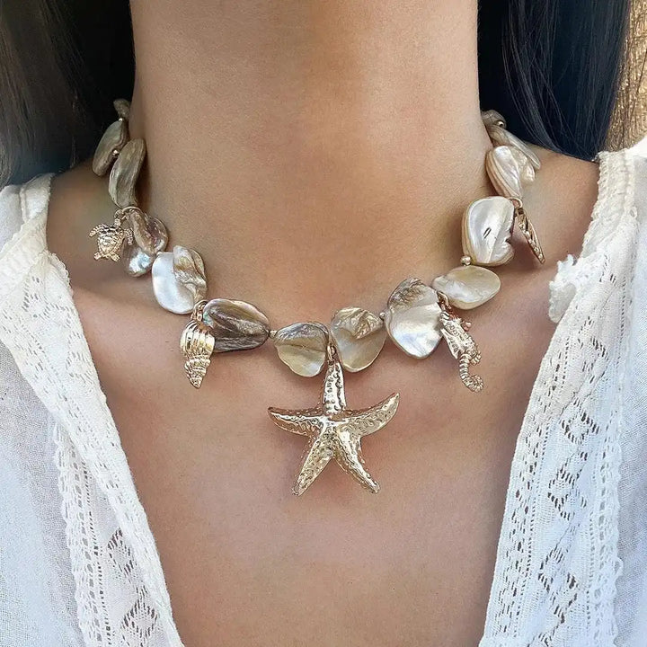 Bohemian Stone Starfish Pendant Necklace