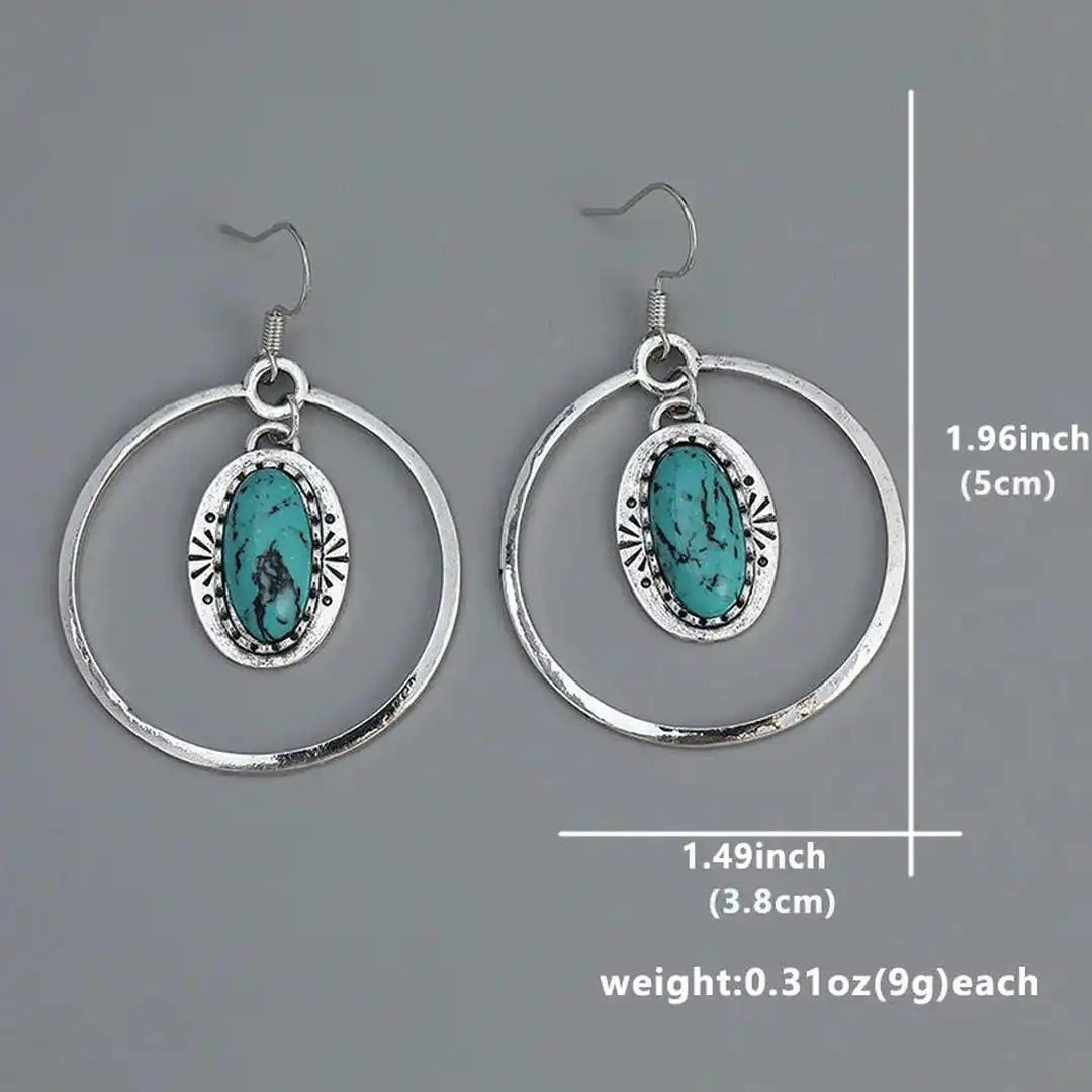 Antique Silver Turquoise Inlay Drop Earrings