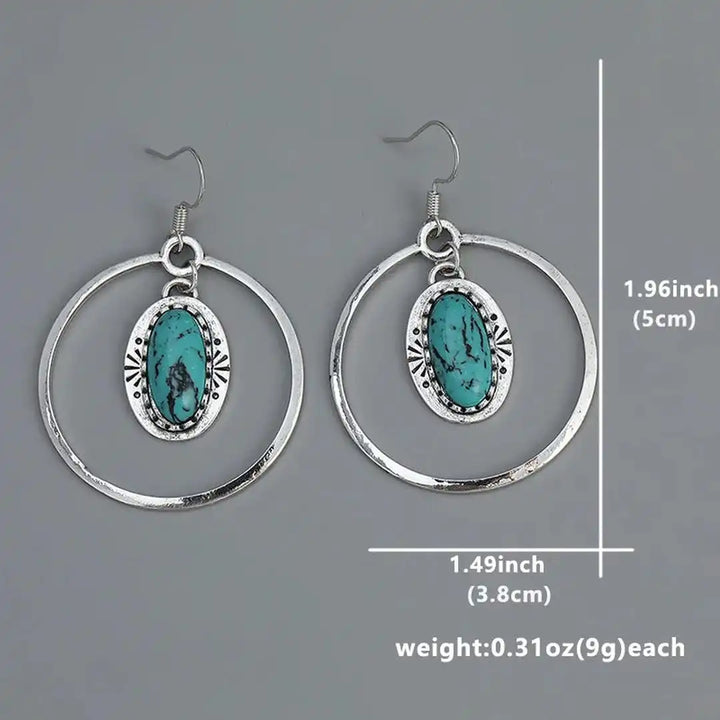 Antique Silver Turquoise Inlay Drop Earrings