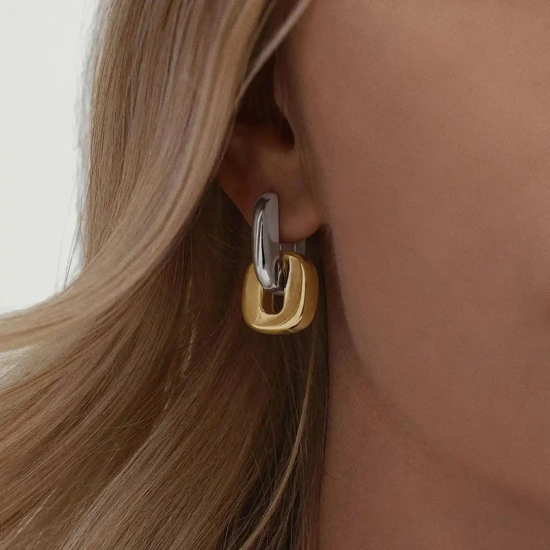 Sleek Two-Tone Gold Oval Earrings
