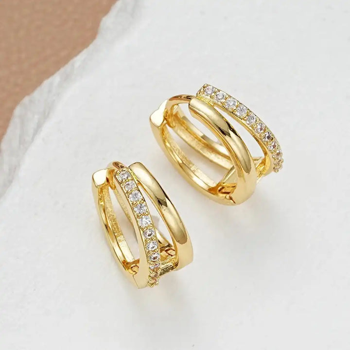 Classic Gold Zircon Hoop Earrings