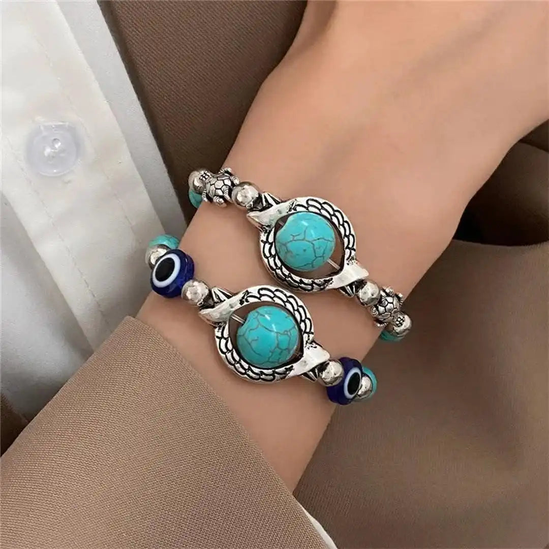 Aqua Vintage Silver Turquoise Bracelet