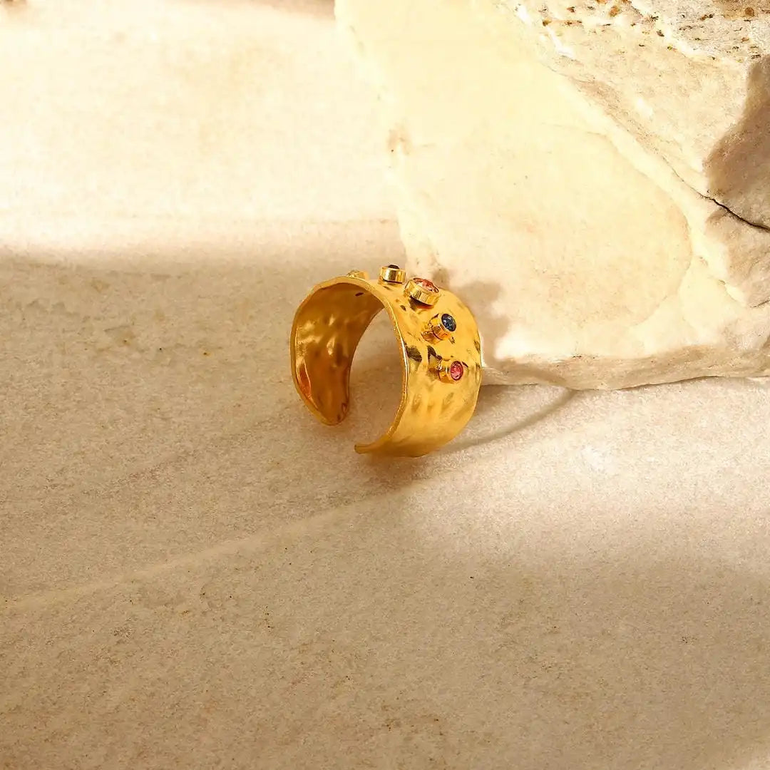 Antique Gold Cubic Zirconia Band Ring