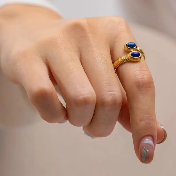 Bohemian Adjustable Ring with Gold, Lapis Lazuli, and Turquoise