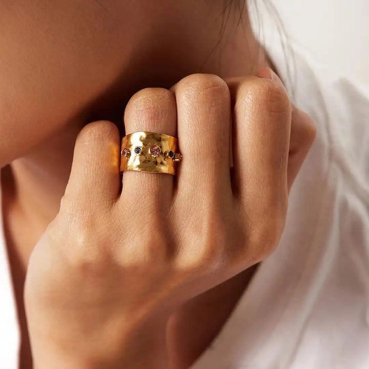 Antique Gold Cubic Zirconia Band Ring