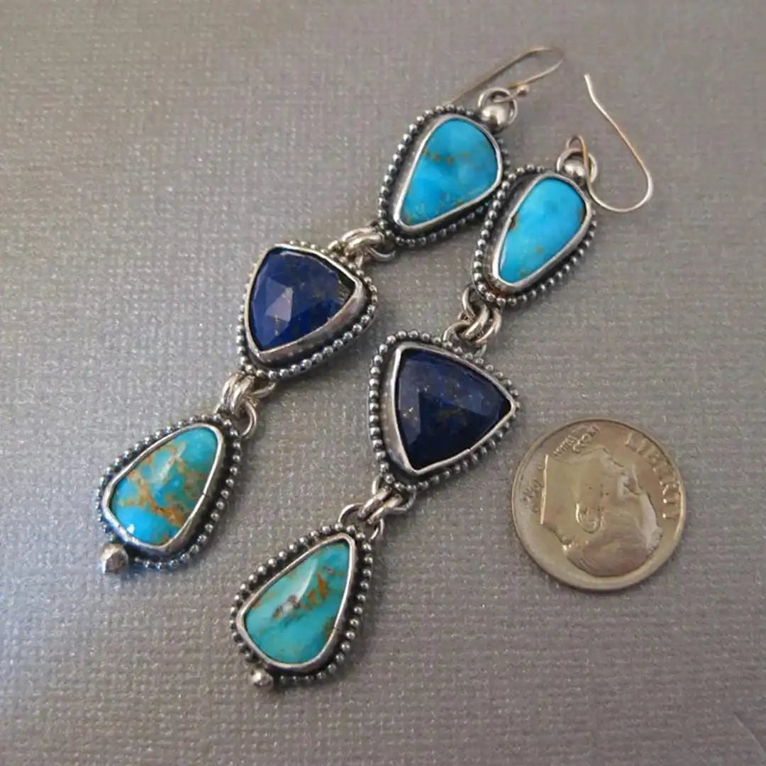 Bohemian Turquoise Gemstone Silver Drop Earrings