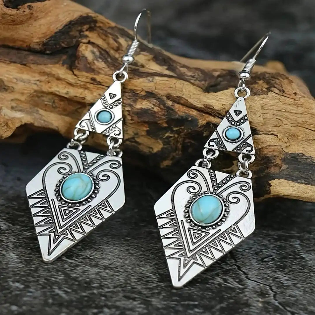 Retro Bohemian Turquoise Diamond Earrings