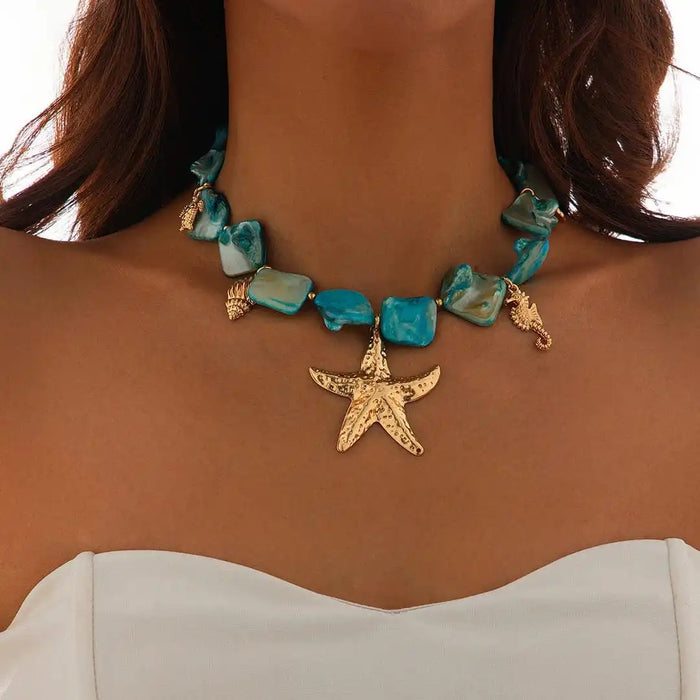 Bohemian Stone Starfish Pendant Necklace