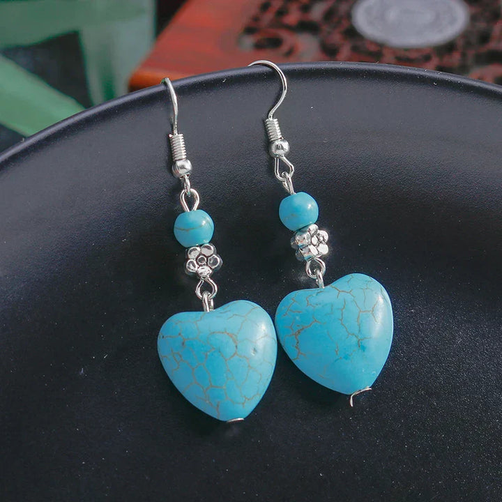 Vintage Turquoise Heart Dangle Earrings