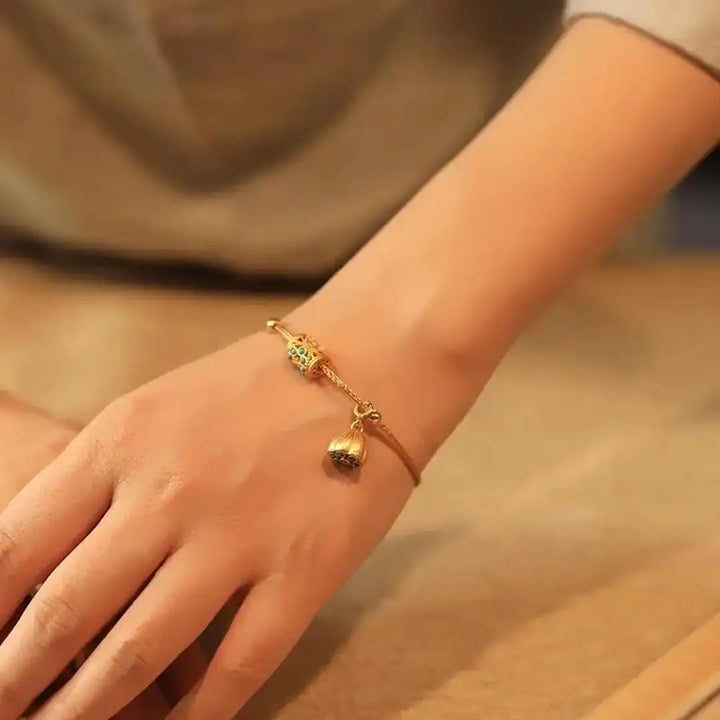Vintage Gold Turquoise Lotus Cuff Bracelet