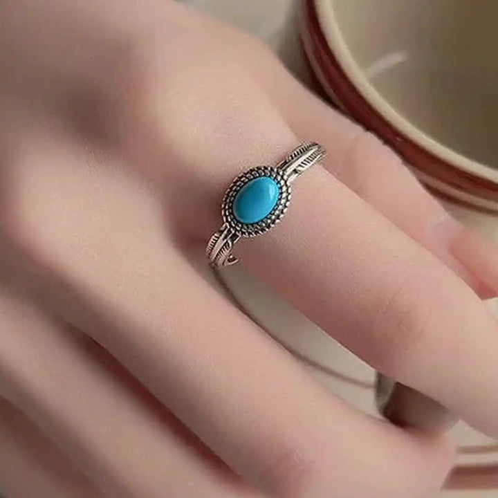 Turquoise Feather Ring with Adjustable Silver Band
