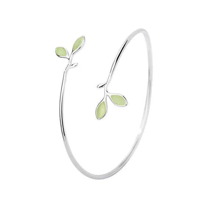 Eternal Silver Opal Leaf Cuff Bracelet