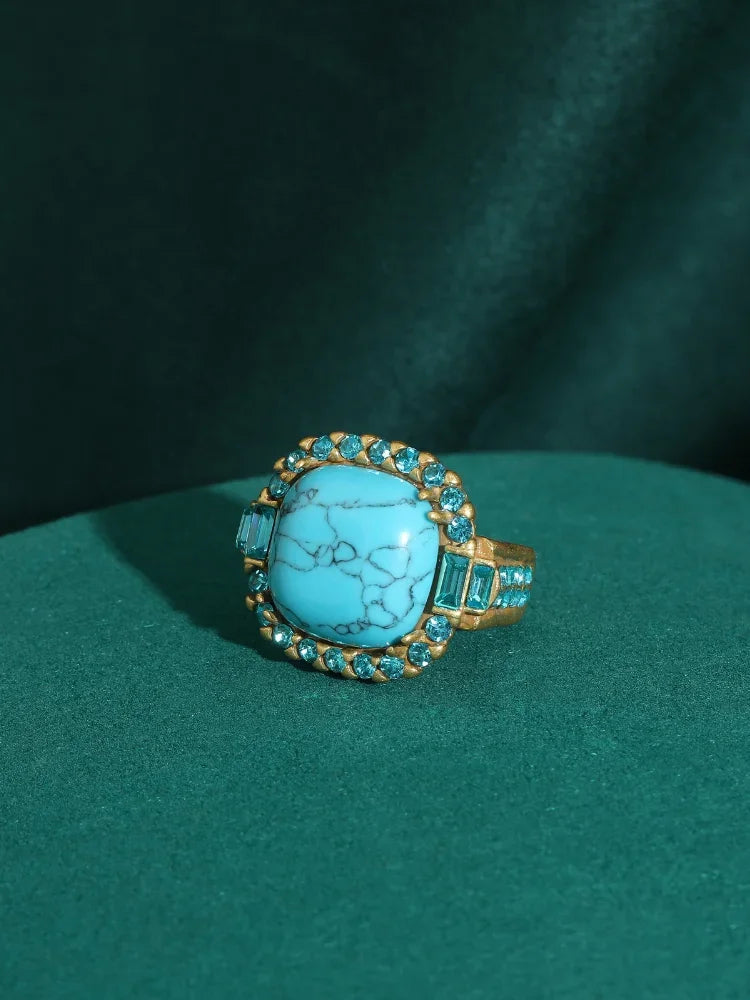 Retro Art Deco Turquoise and Gold Ring