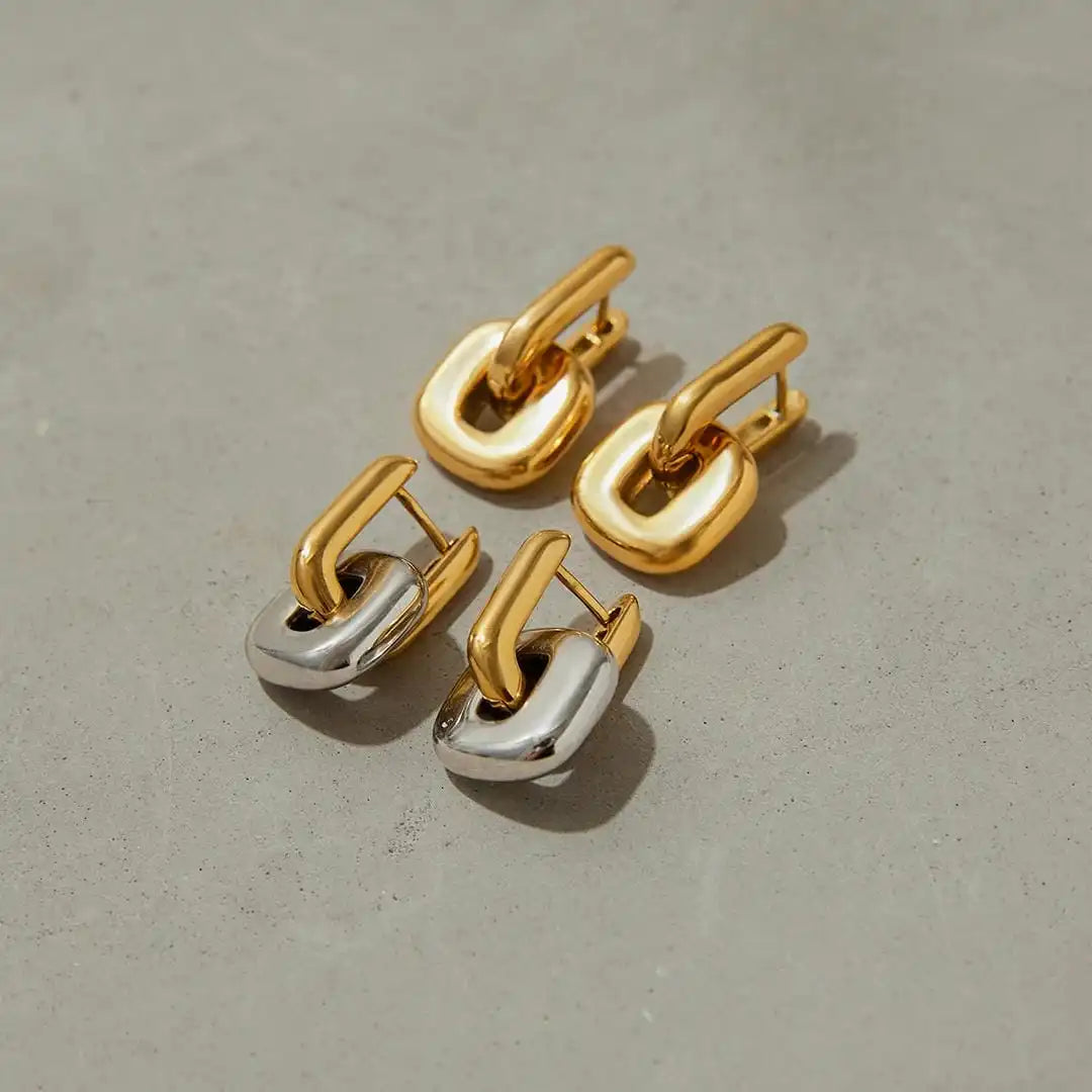 Sleek Two-Tone Gold Oval Earrings