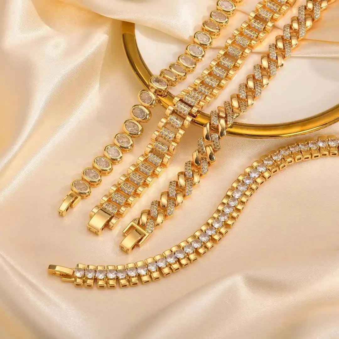 Gold Thick Cubic Zirconia Adjustable Bracelet Collection