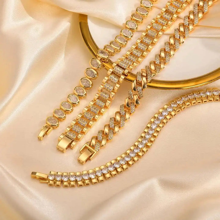 Gold Thick Cubic Zirconia Adjustable Bracelet Collection