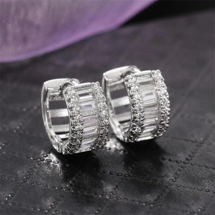 Petite Zirconia Hoop Earrings in Baguette Style