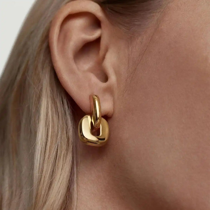 Sleek Two-Tone Gold Oval Earrings