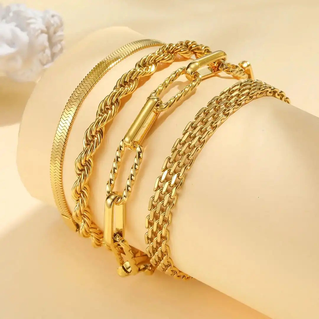 Layered Golden Pearl Bracelet Set