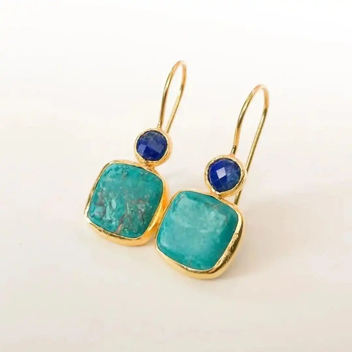 Antique Style Ornate Turquoise and Gold Earrings
