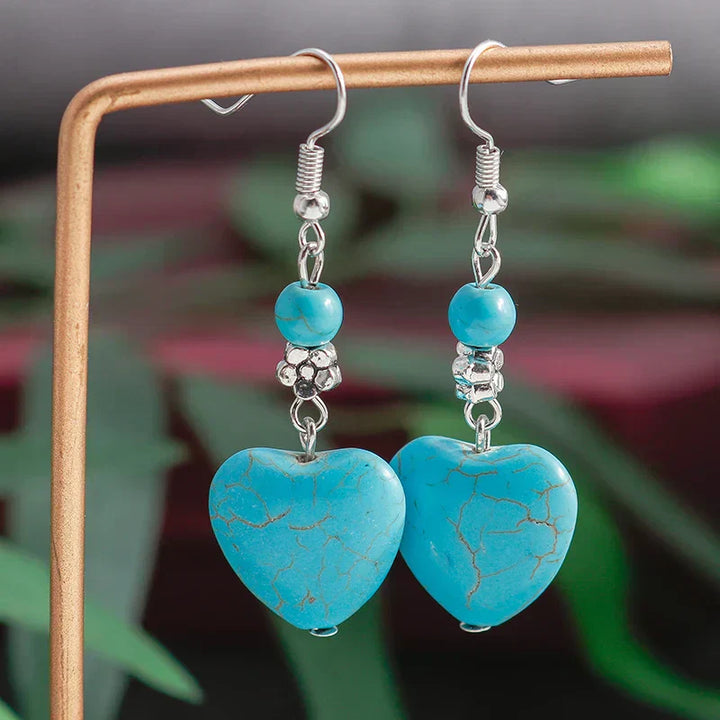 Vintage Turquoise Heart Dangle Earrings