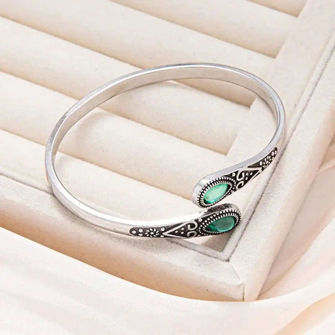 Retro Bracelet Featuring Vibrant Gemstones and Tribal Motifs