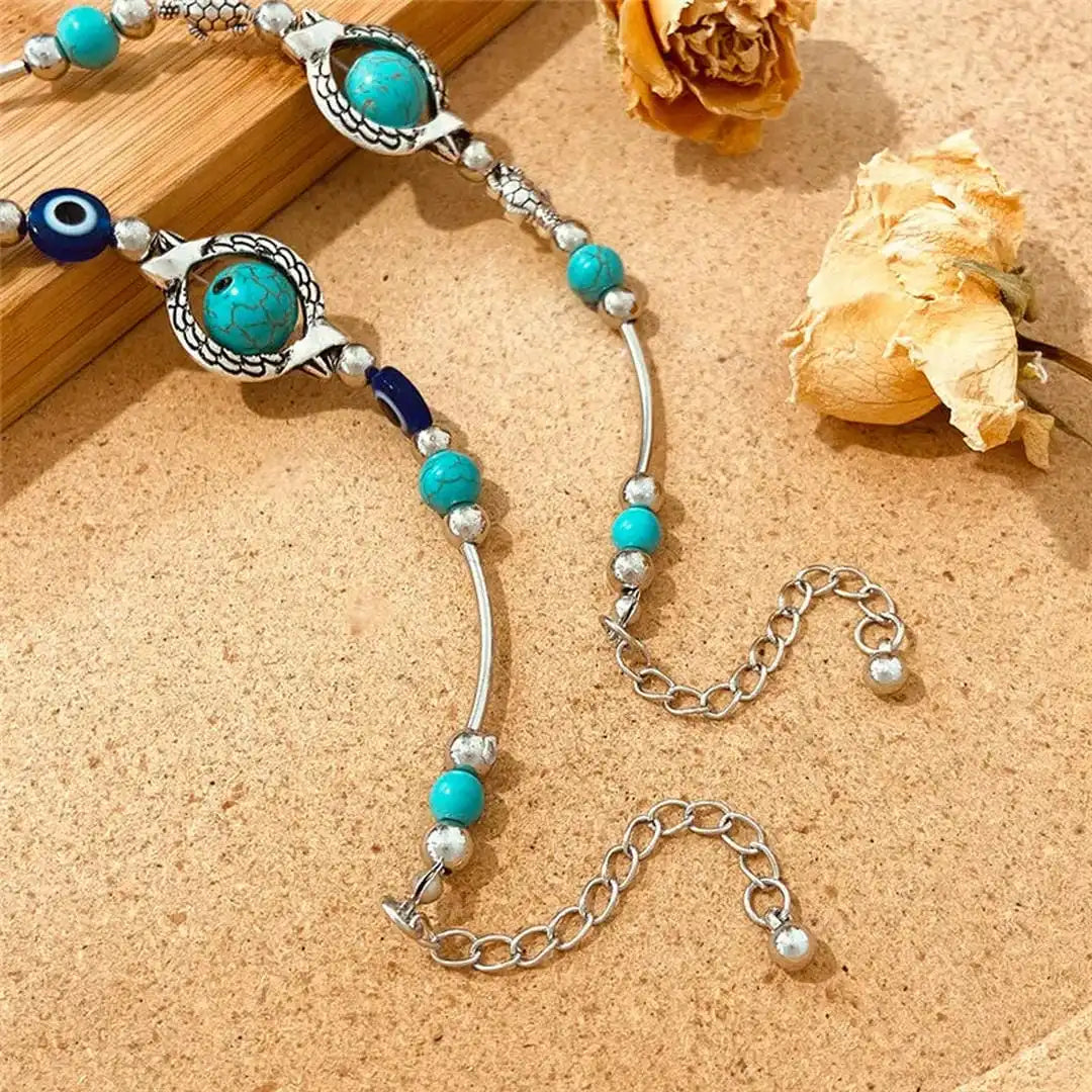 Turquoise Bracelet in Vintage Silver Aqua Finish