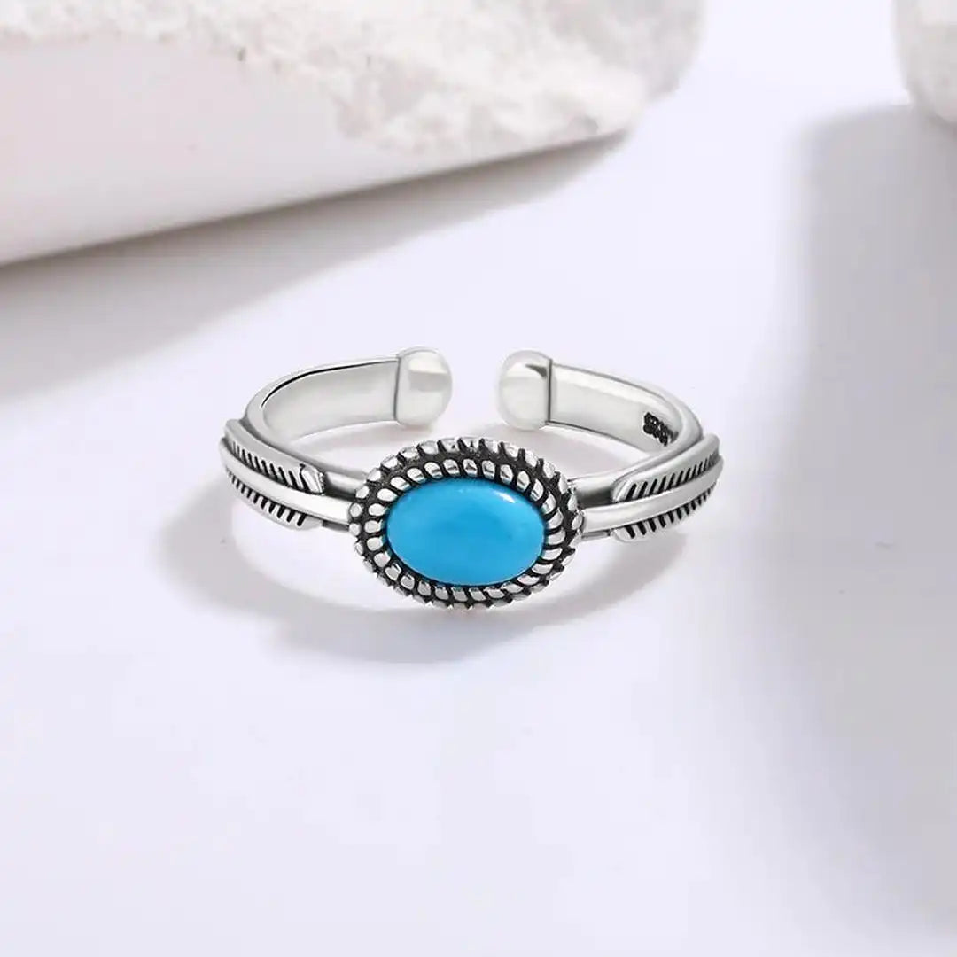Turquoise Feather Ring with Adjustable Silver Band
