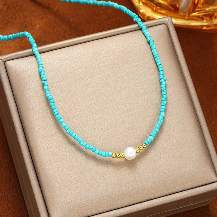 Turquoise and Pearl Necklace with Baroque Beading