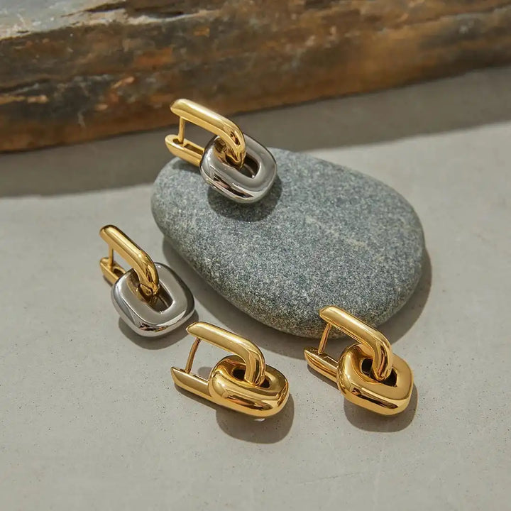 Sleek Two-Tone Gold Oval Earrings