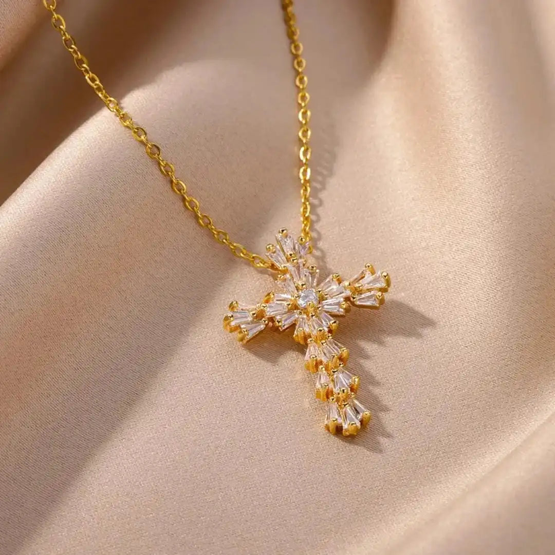 Eternal Silver Zirconia Cross Pendant Necklace