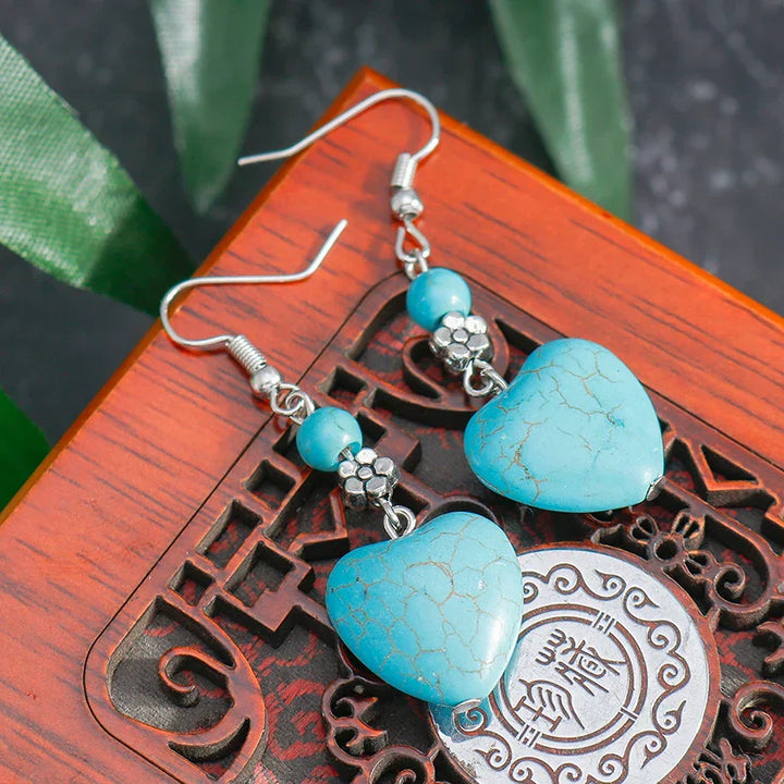 Vintage Turquoise Heart Dangle Earrings