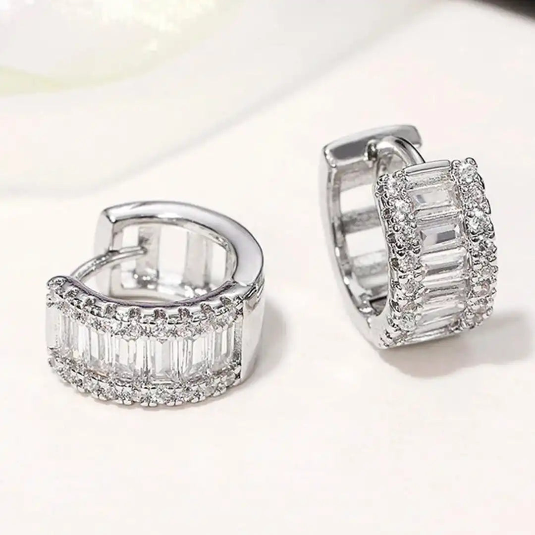 Petite Zirconia Hoop Earrings in Baguette Style