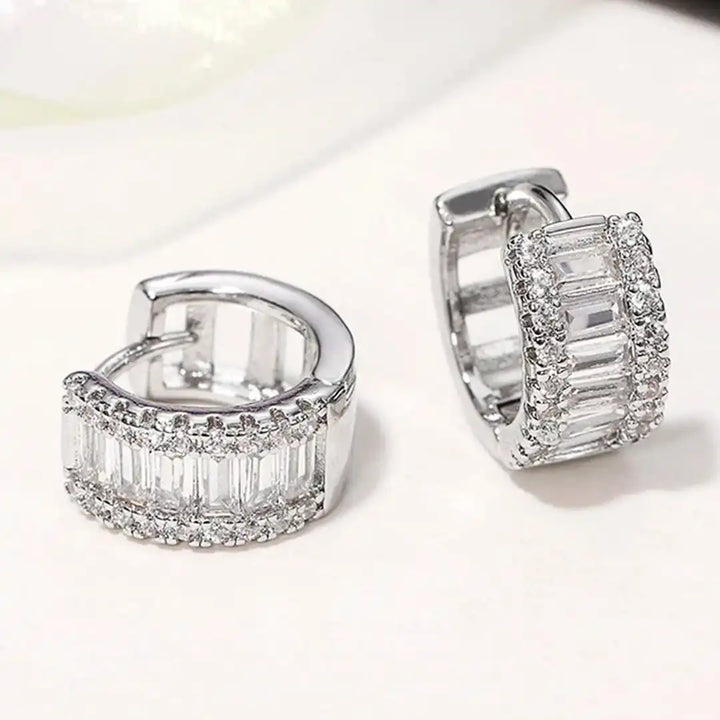 Petite Zirconia Hoop Earrings in Baguette Style
