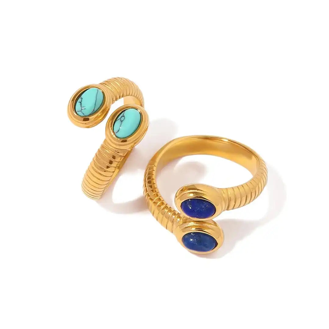 Bohemian Adjustable Ring with Gold, Lapis Lazuli, and Turquoise