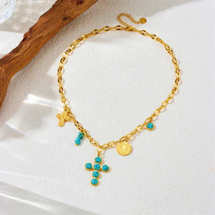 Unique Turquoise Cross Pendant Necklace