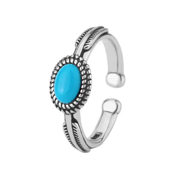 Turquoise Feather Ring with Adjustable Silver Band